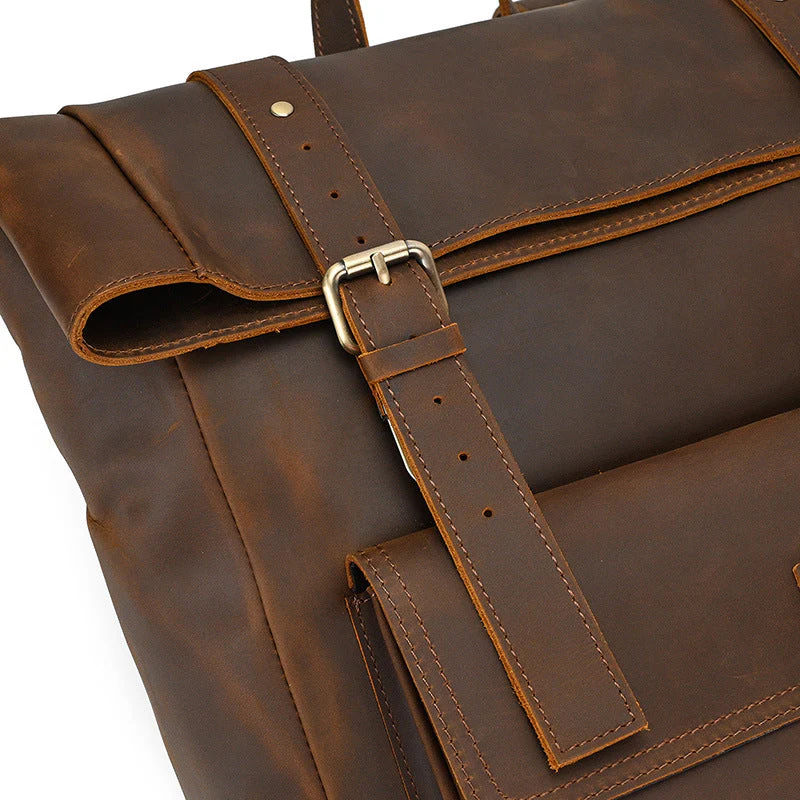 Leather Roll Top Backpack | INDIANA - Image 14