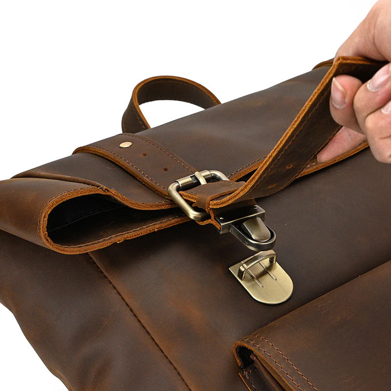 Leather Roll Top Backpack | INDIANA - Image 15